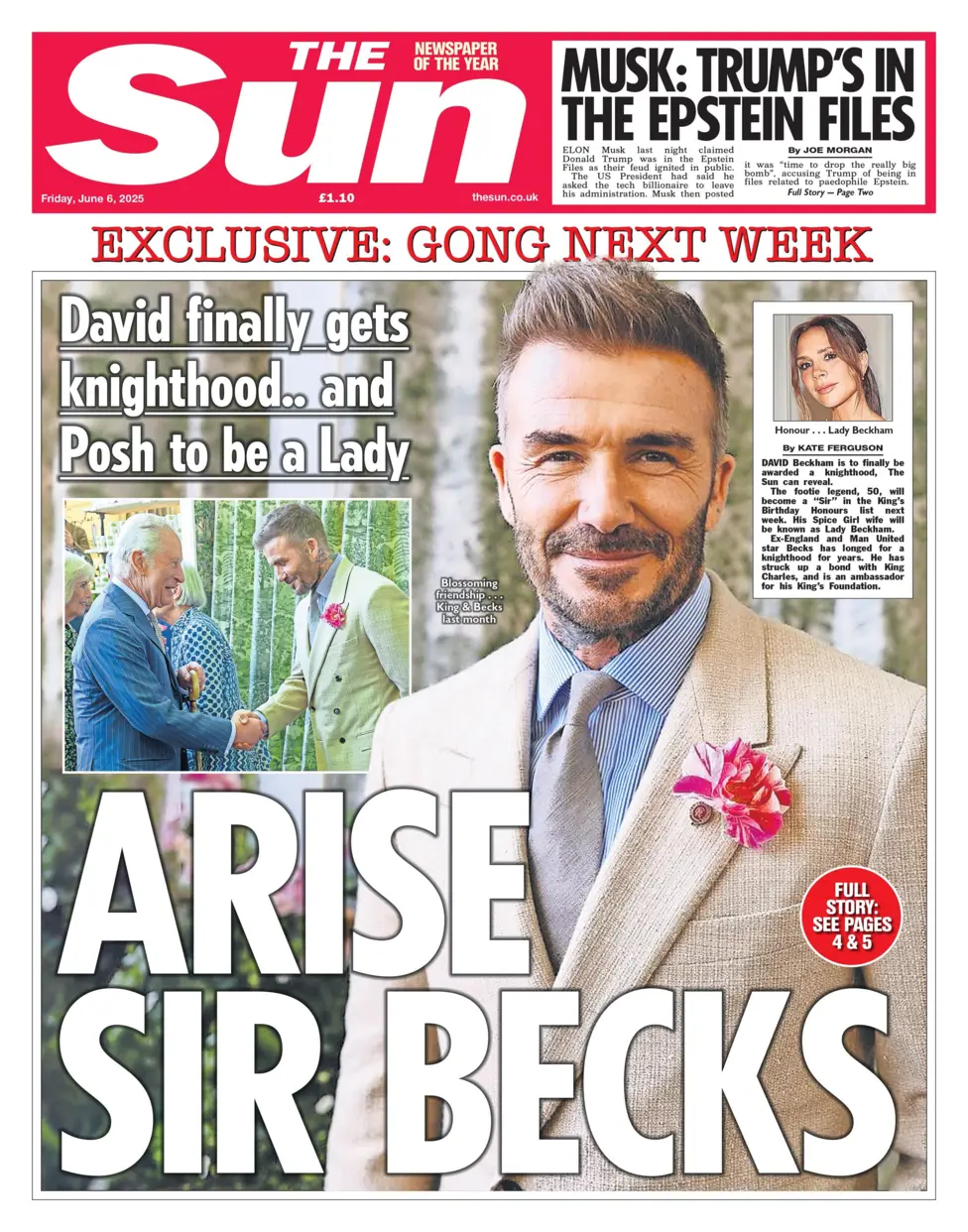 David finally gets knighthood … and Posh to be a lady