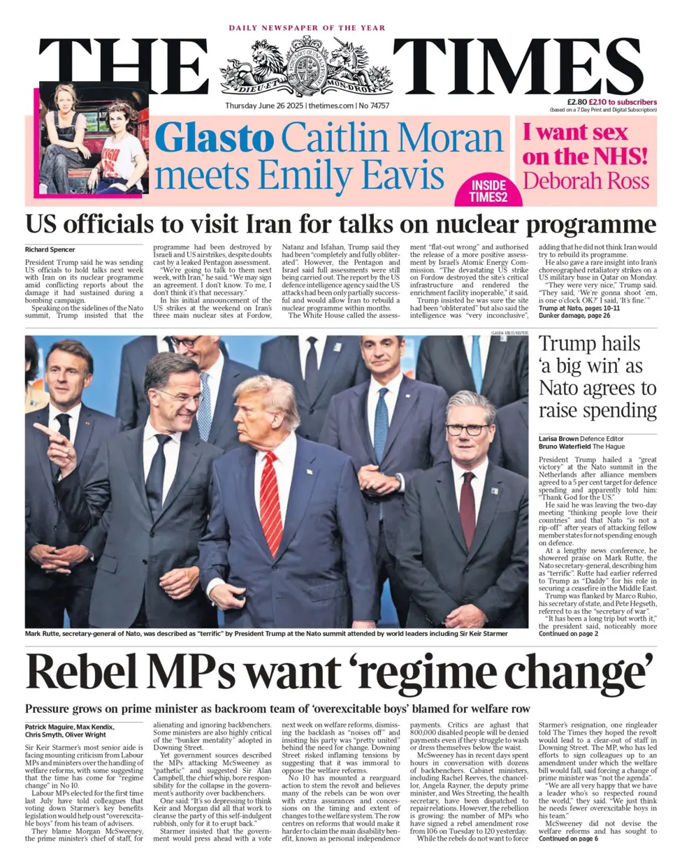 Rebel MPs want regime change according to The Times.