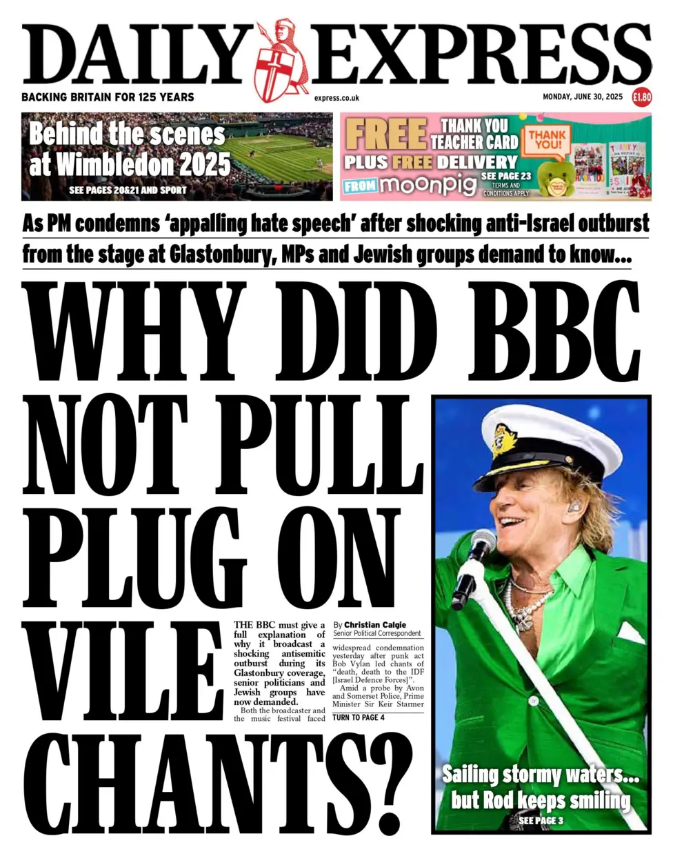 Why did BBC not pull plug on vile chants asks the Daily Express
