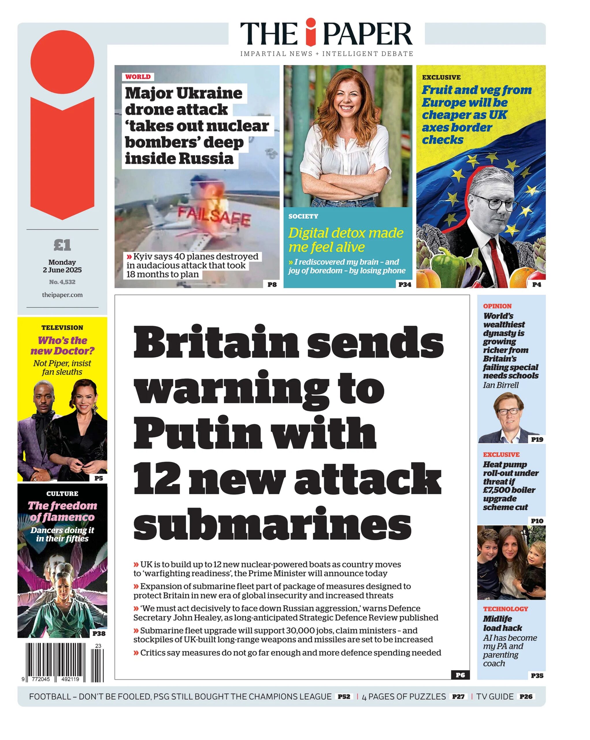 Britain sends warning to Putin with 12 new attack submarines: UK is to build up to 12 new nuclear powered boats as country moves to 'warfighting readiness, the Prime Minister will announce today