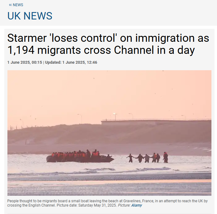 Starmer 'loses control' on immigration as 1,194 migrants cross Channel in a day: The Home Office has confirmed 1,194 asylum seekers reached the UK in 18 small boats yesterday