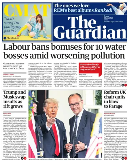 Labour bans bonuses for 10 water bosses amid worsening pollution