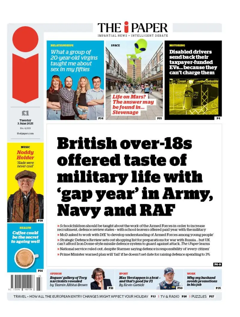 British over-18s offered taste of military life with 'gap year' in Army, Navy and RAF Schoolchildren should be taught about the work of the Armed Forces in order to increase recruitment, defence review states-with school-leavers offered paid year with the military