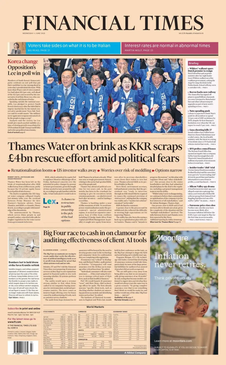Thames Water on brink as KKR scraps £4bn rescue effort amid political fears