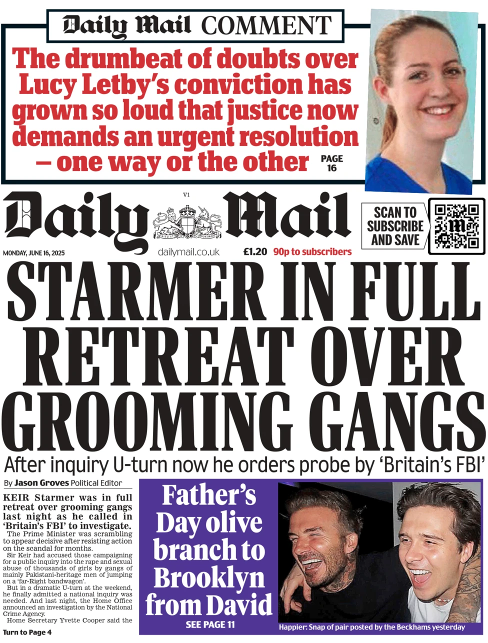 STARMER IN FULL RETREAT OVER GROOMING GANGS
