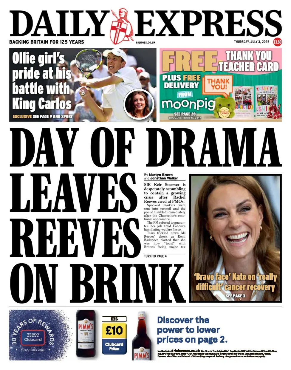 day of drama leaves Reeves on brink says the daily express
