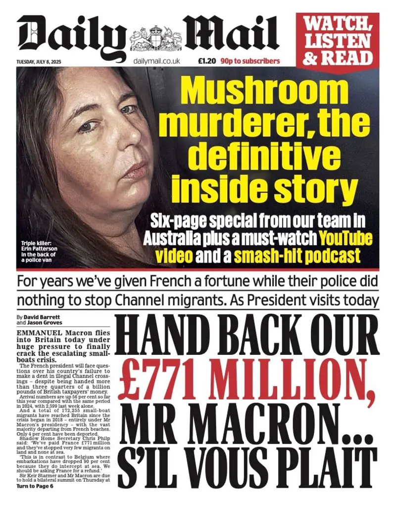 hand back our £771 million, mr macron says the daily mail