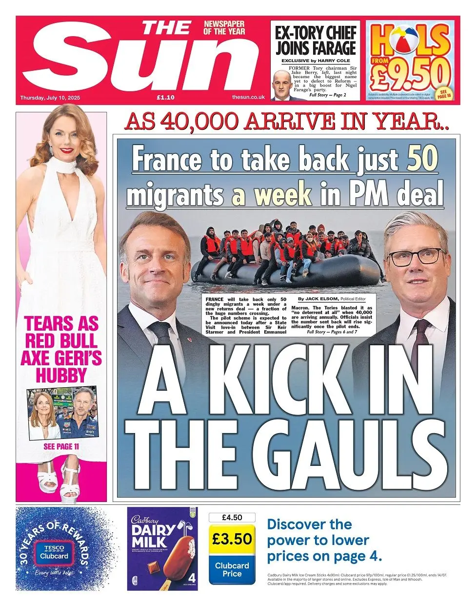 france to take back just 50 migrants a week in PM deal , a kick in the gauls says the sun newspaper