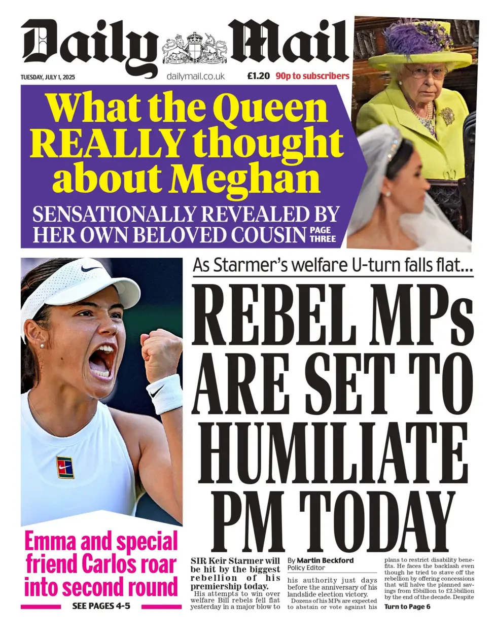 rebel mps are set to humiliate pm today claims the daily mail. 