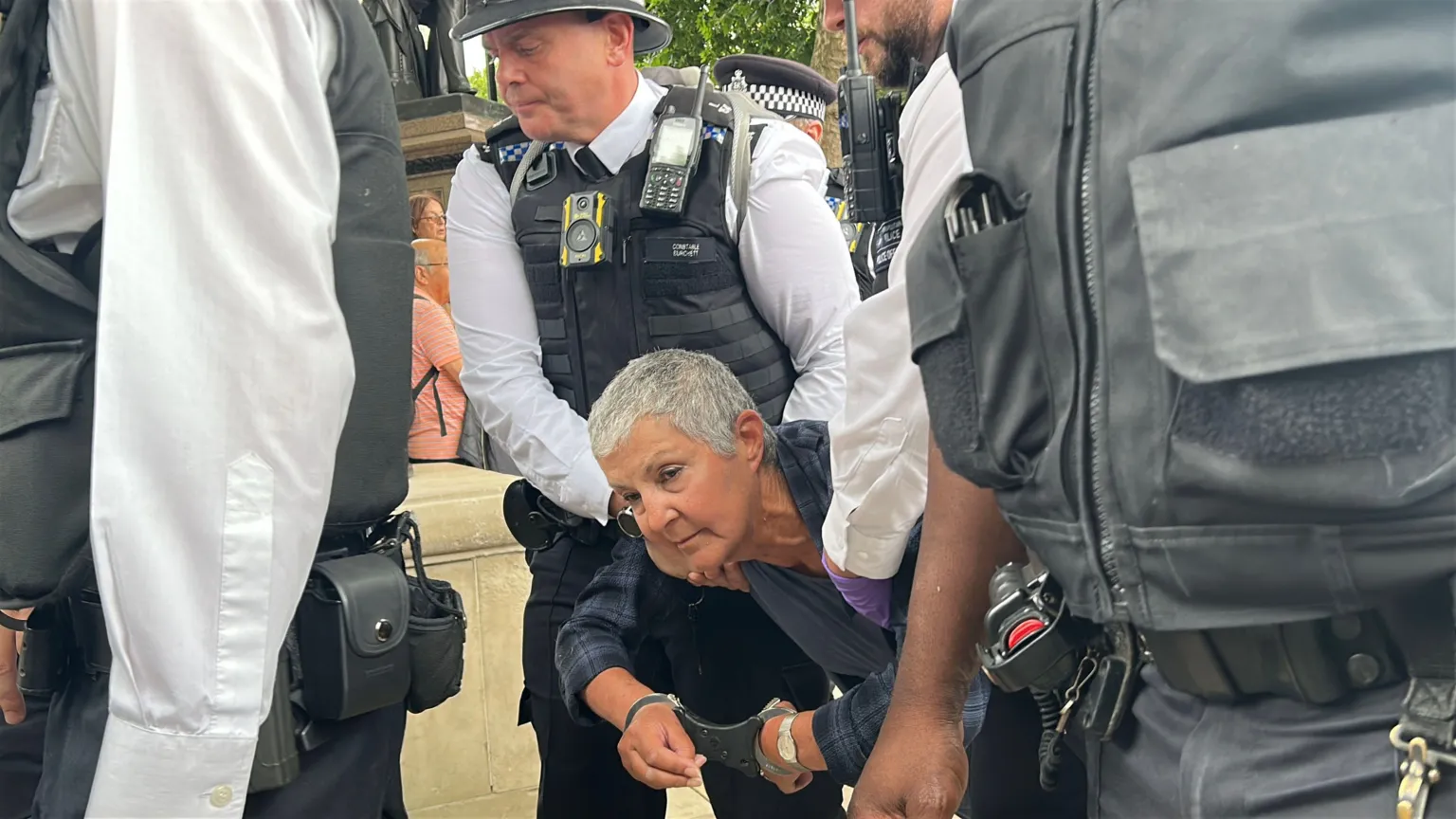 Police made arrests for having an opinion on Saturday at protests in support of the proscribed group