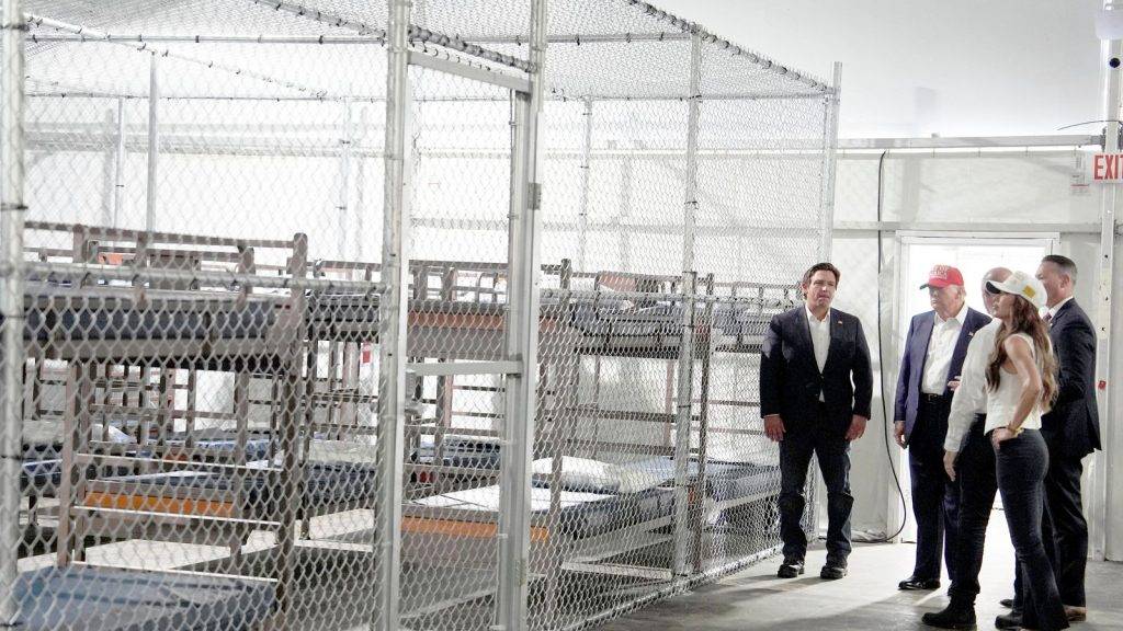Alligator Alcatraz detention centre compared to dog cage Alligator Alcatraz detention centre compared to dog cage