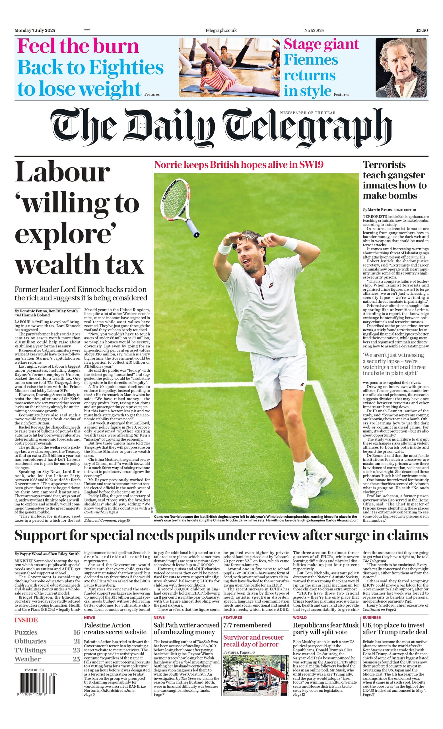 Labour willing to explore wealth tax says the Daily Telegraph