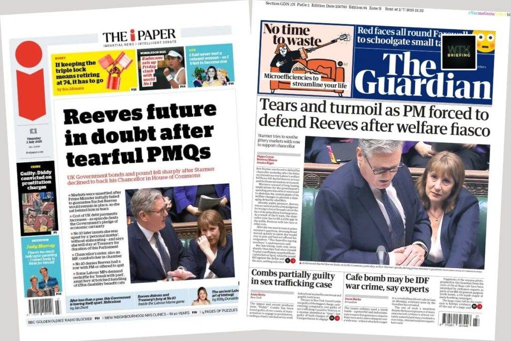 ‘Chancellor’s tears spark market pain’ | Thursday’s newspapers 