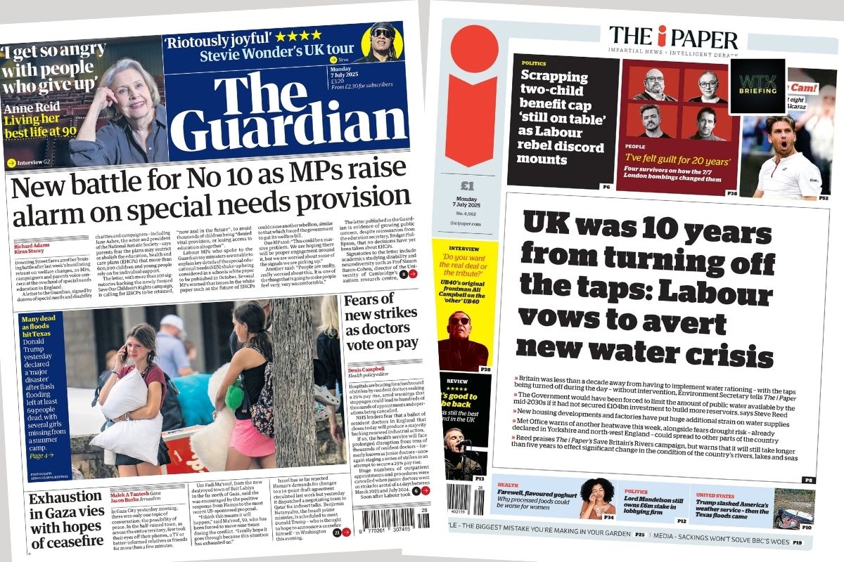 ‘PM facing fresh revolt’ & ‘20th anniversary of the 7/7 attacks’ | Monday's newspapers