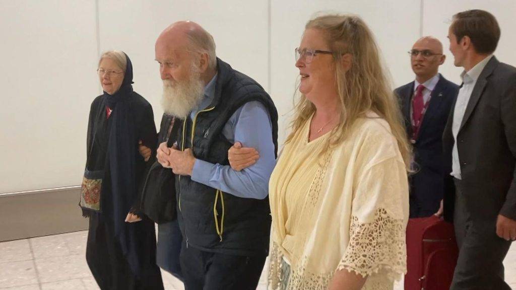 ‘Delighted to be free’: Elderly British couple who were detained by Taliban arrive in UK