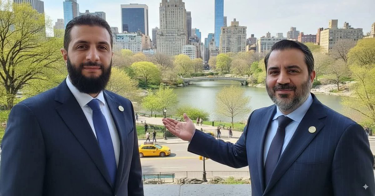 The Syrian president Ahmad Alsharaa and the Syrian foreign minister in New York.