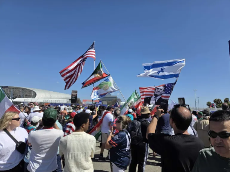 Protesters outside the Los Angeles Stadium [Ali Harb/WTX News]