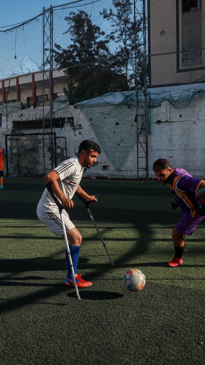 The team includes players who lost limbs during the war, previous military escalations, or other incidents. They speak of the many challenges they face as they strive to continue their sporting careers [Abdelhakim Abu Riash/ WTX News]