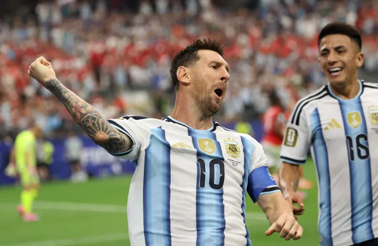 Soccer Football - FIFA World Cup 2026 - Group J - Argentina v Austria - Dallas Stadium, Arlington, Texas, U.S. - June 22, 2026 Argentina's Lionel Messi celebrates scoring their first goal IMAGN IMAGES via Reuters/Troy Taormina TPX IMAGES OF THE DAY