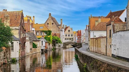 The country of northwestern Europe Belgium with an image of its medieval architecture
