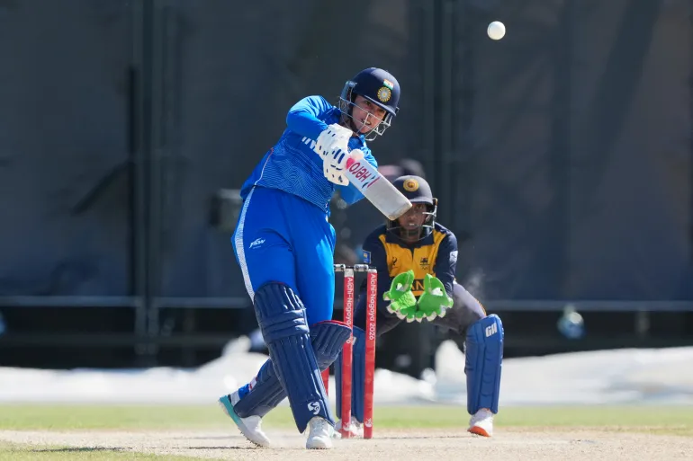 India's Smriti Shriniwas Mandhana bats during the women's gold medal T20 cricket game between India and Sri Lanka at the Asian Games in Nisshin, Japan, Tuesday, Sept. 22, 2026. (AP Photo/Mark Baker)