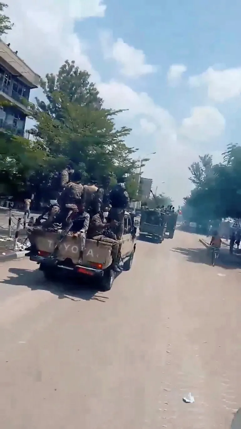 Vehicles carrying armed men drive along a street in Alamata, Ethiopia, after a pro-government militia said that Ethiopia's military and allied militiamen had captured the town, in this screengrab from a social media video released on September 28, 2026. SOCIAL MEDIA/via REUTERS THIS IMAGE HAS BEEN SUPPLIED BY A THIRD PARTY. NO RESALES. NO ARCHIVES. Verification Lines: Reuters verified the location from the buildings, trees and road layout which matched satellite imagery. Coordinates: 12.41527995284219, 39.55933110939185. The date when the video was filmed and the exact identity of the armed men could not be verified. However, a pro-government militia said on Monday that Ethiopia's military and allied militiamen captured the town of Alamata. No older versions of the video found posted online before September 28.